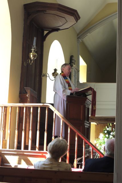 Rev Willis Jones delivering the service at the re-opening of the East Church, Cromarty